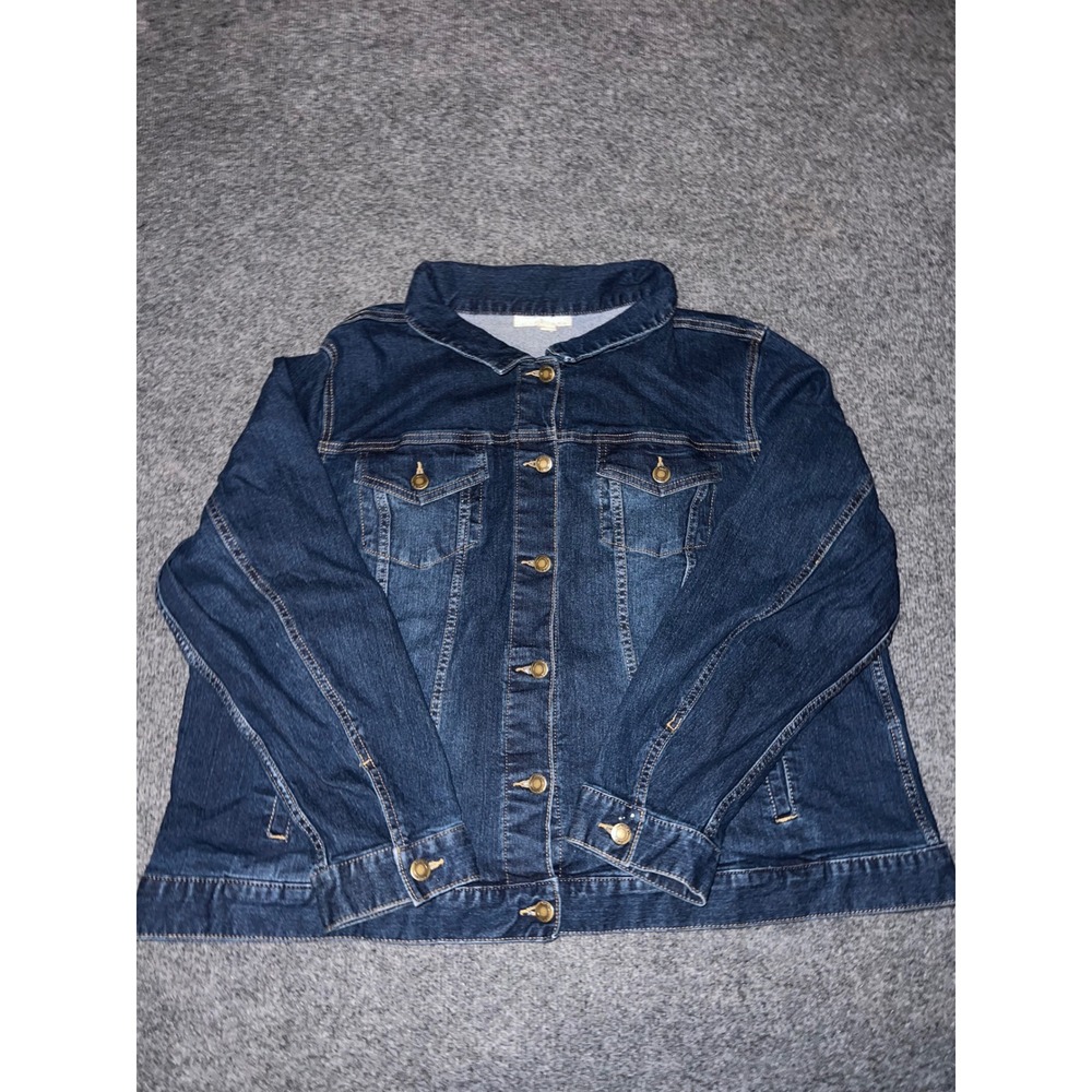 Woman Within Womens 24W Dark Wash Denim Jacket Stretch Cotton Blend Y2K 08133